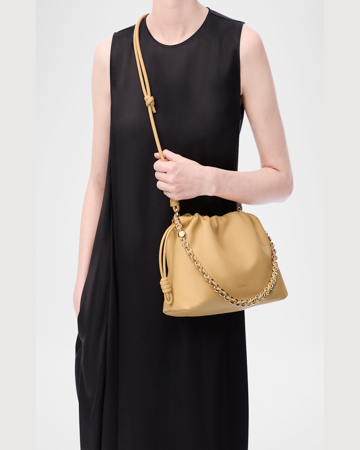 Loewe Flamenco Small Crossbody Bag In Napa Leather With Detachable Chain In Dark Butter