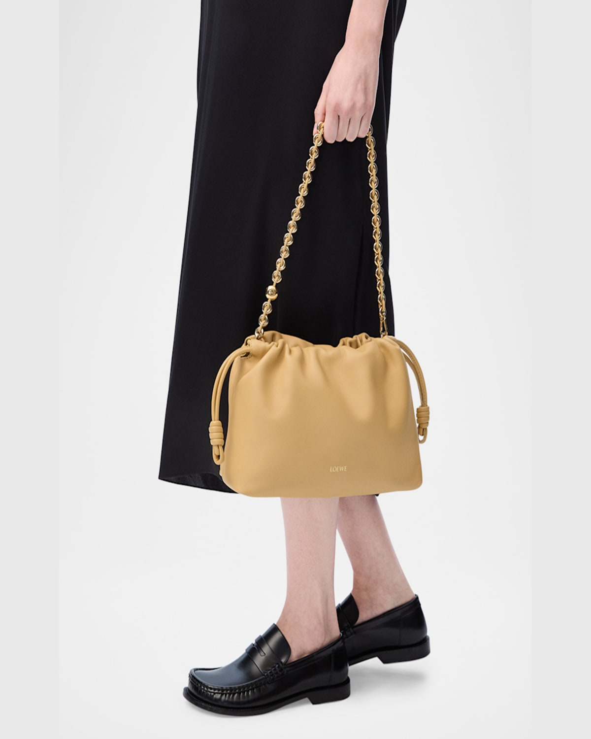 Loewe Flamenco Small Crossbody Bag In Napa Leather With Detachable Chain In Dark Butter