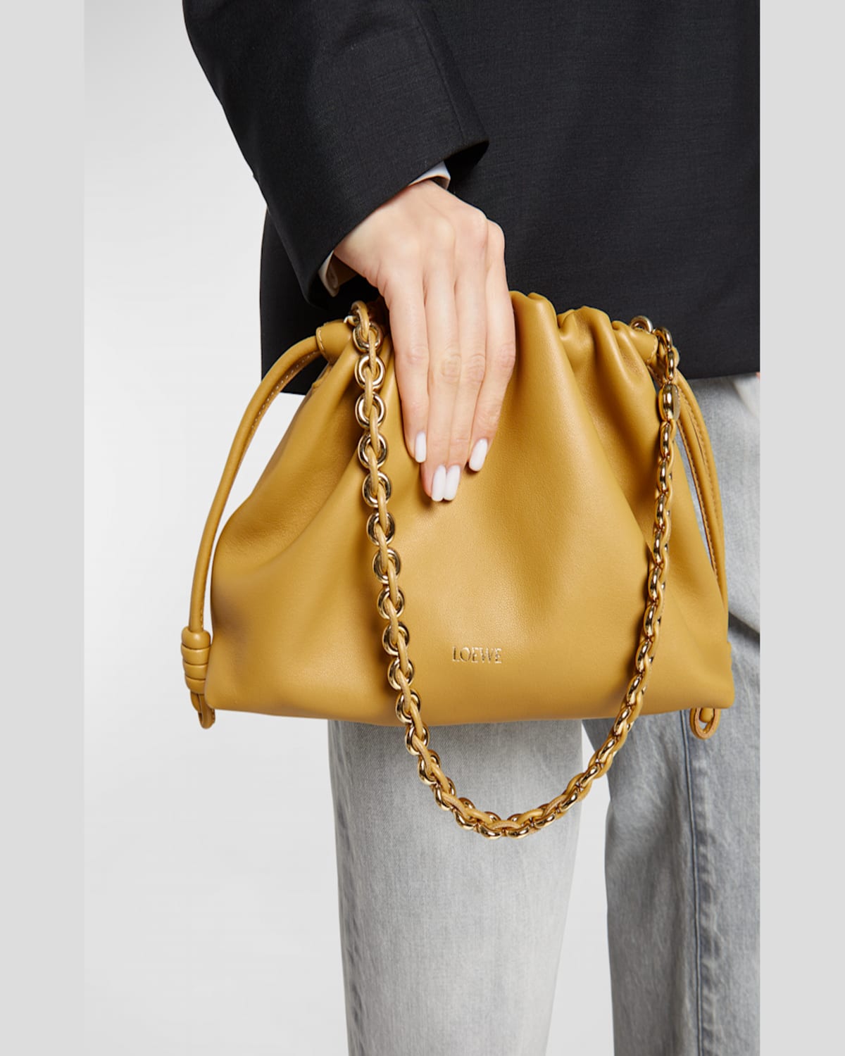 Shop Loewe Flamenco Small Crossbody Bag In Napa Leather With Detachable Chain In Sahara