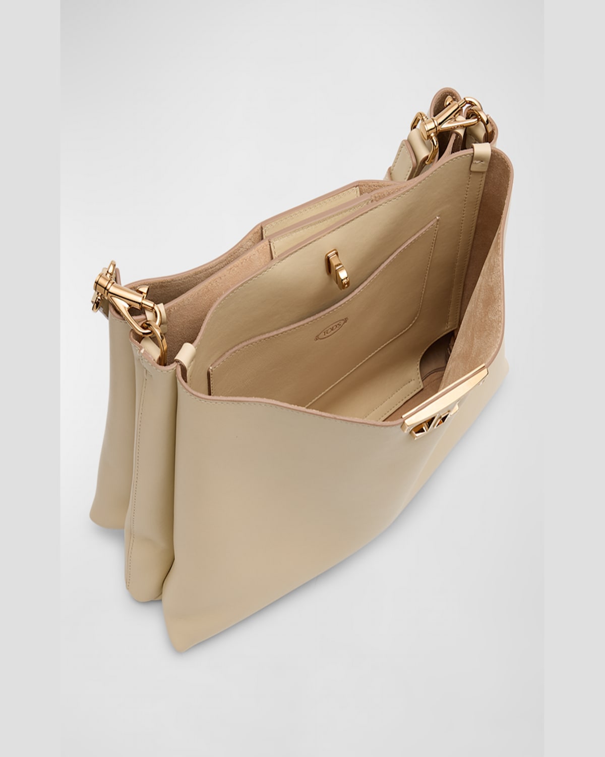 Shop Tod's Calf Leather Shoulder Bag In Bianco Carrara