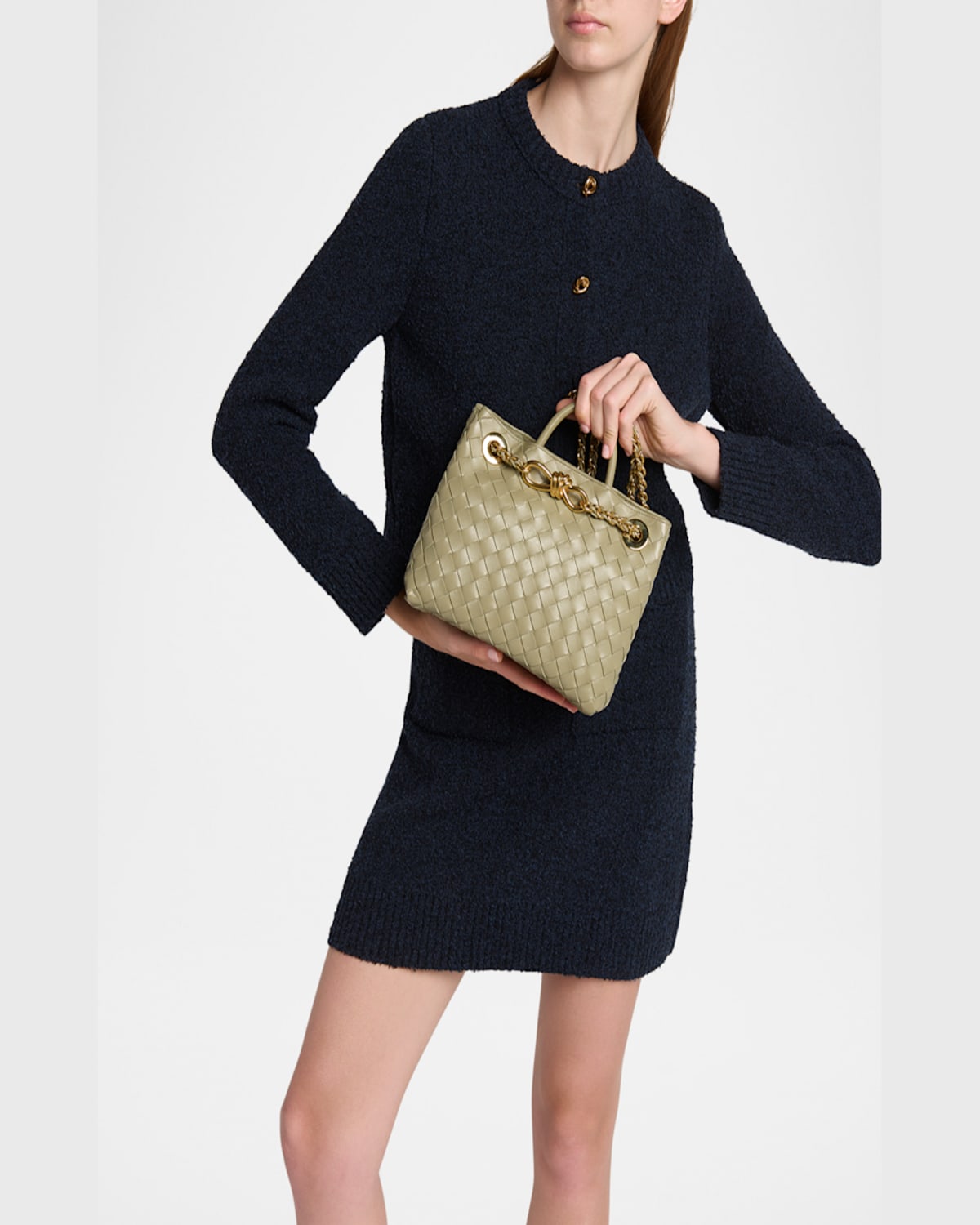 Bottega Veneta Small Andiamo Shoulder Bag With Chain Strap In Travertine