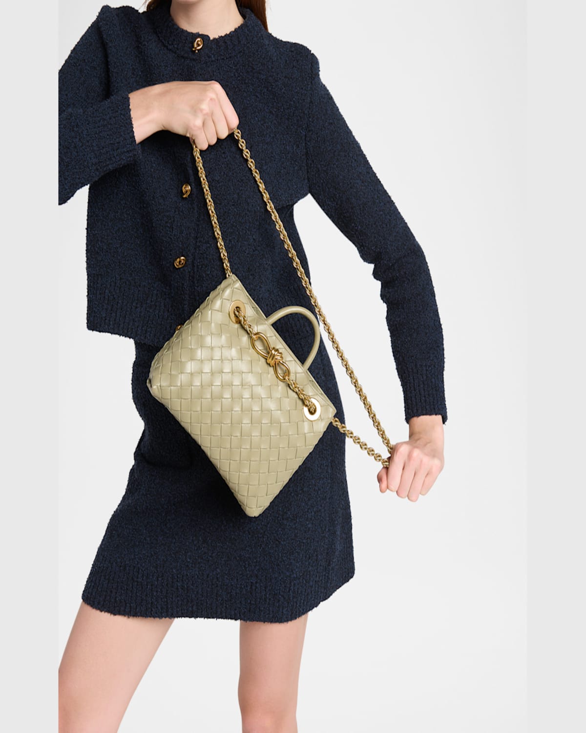Bottega Veneta Small Andiamo Shoulder Bag With Chain Strap In Travertine