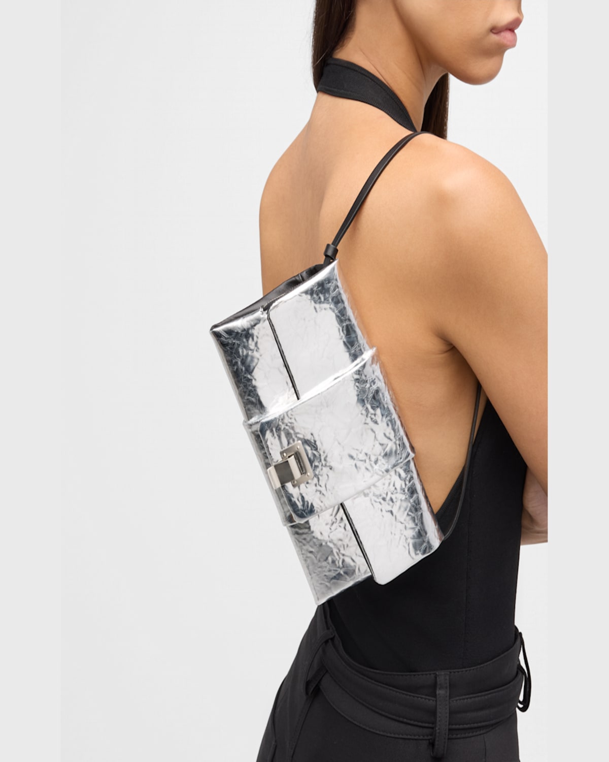 Shop Proenza Schouler Flap Crinkled Metallic Leather Shoulder Bag In Silver
