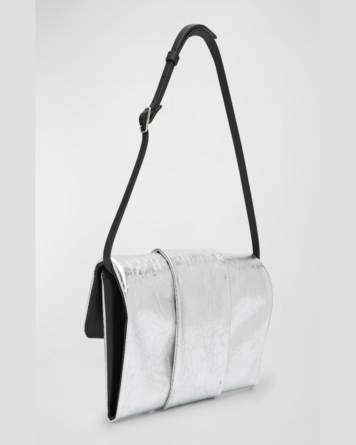 Shop Proenza Schouler Flap Crinkled Metallic Leather Shoulder Bag In Silver