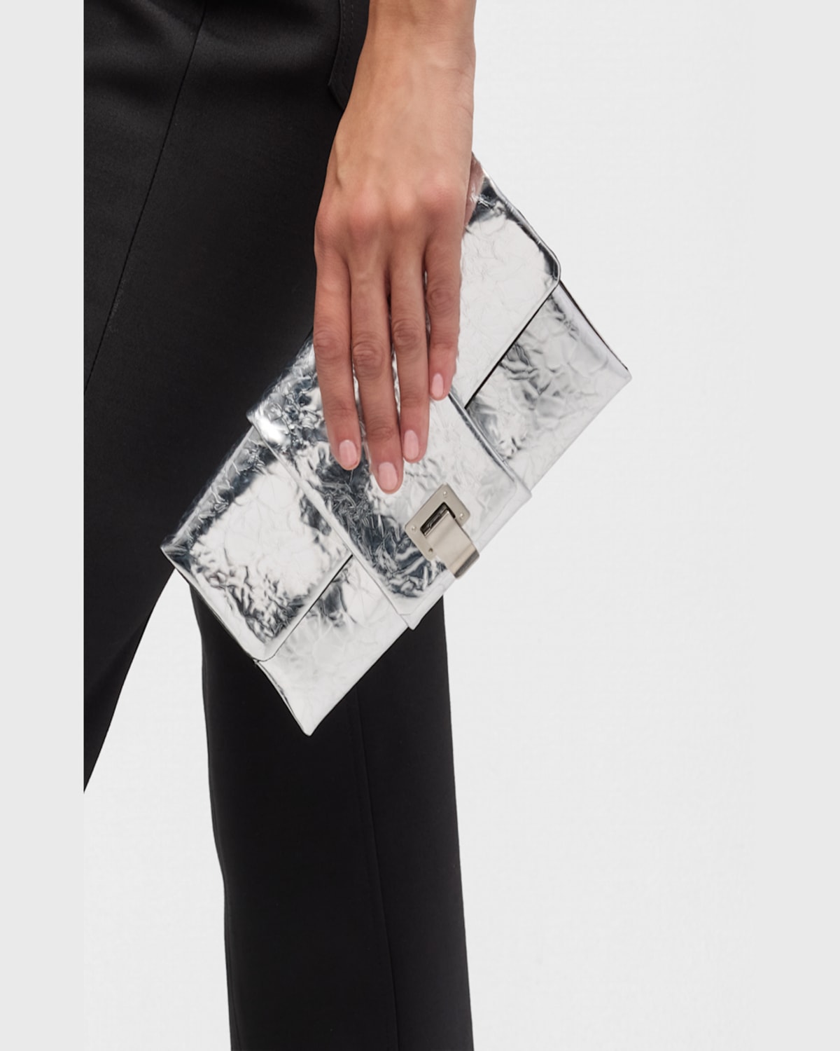 Shop Proenza Schouler Flap Crinkled Metallic Leather Shoulder Bag In Silver