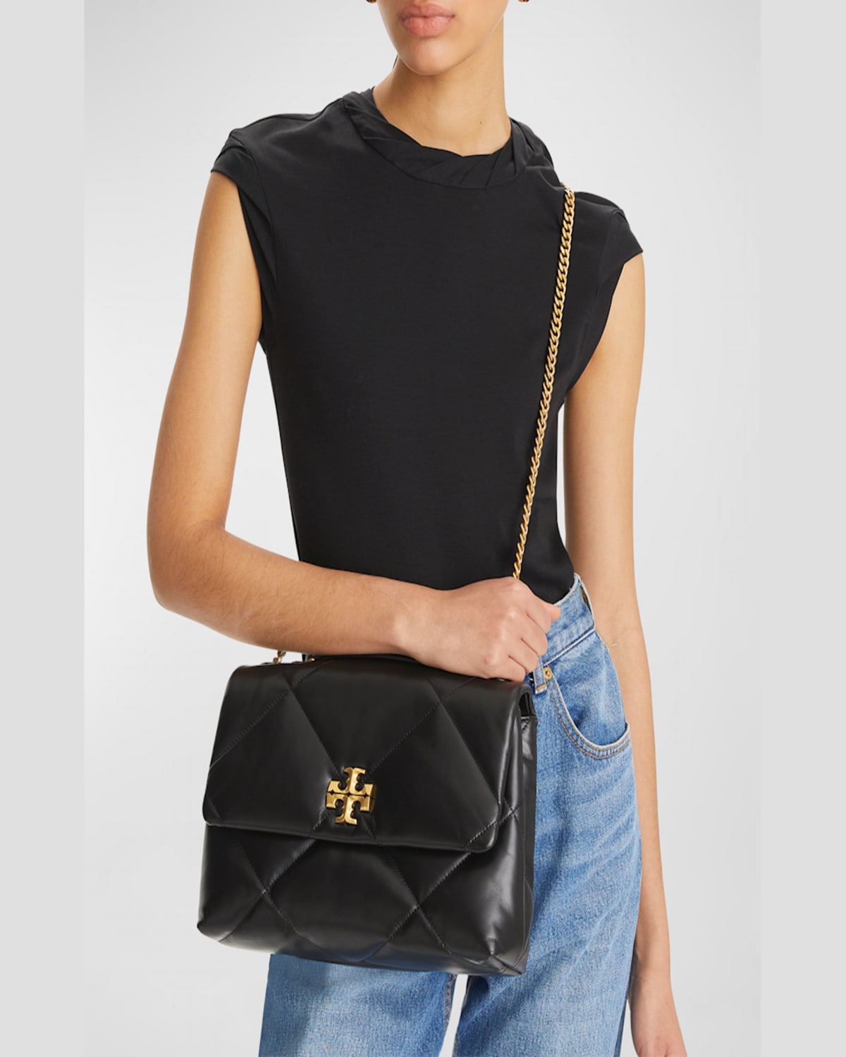 Tory Burch Quilted Chain Strap Top Handle Shoulder Bag In Taupe Oak