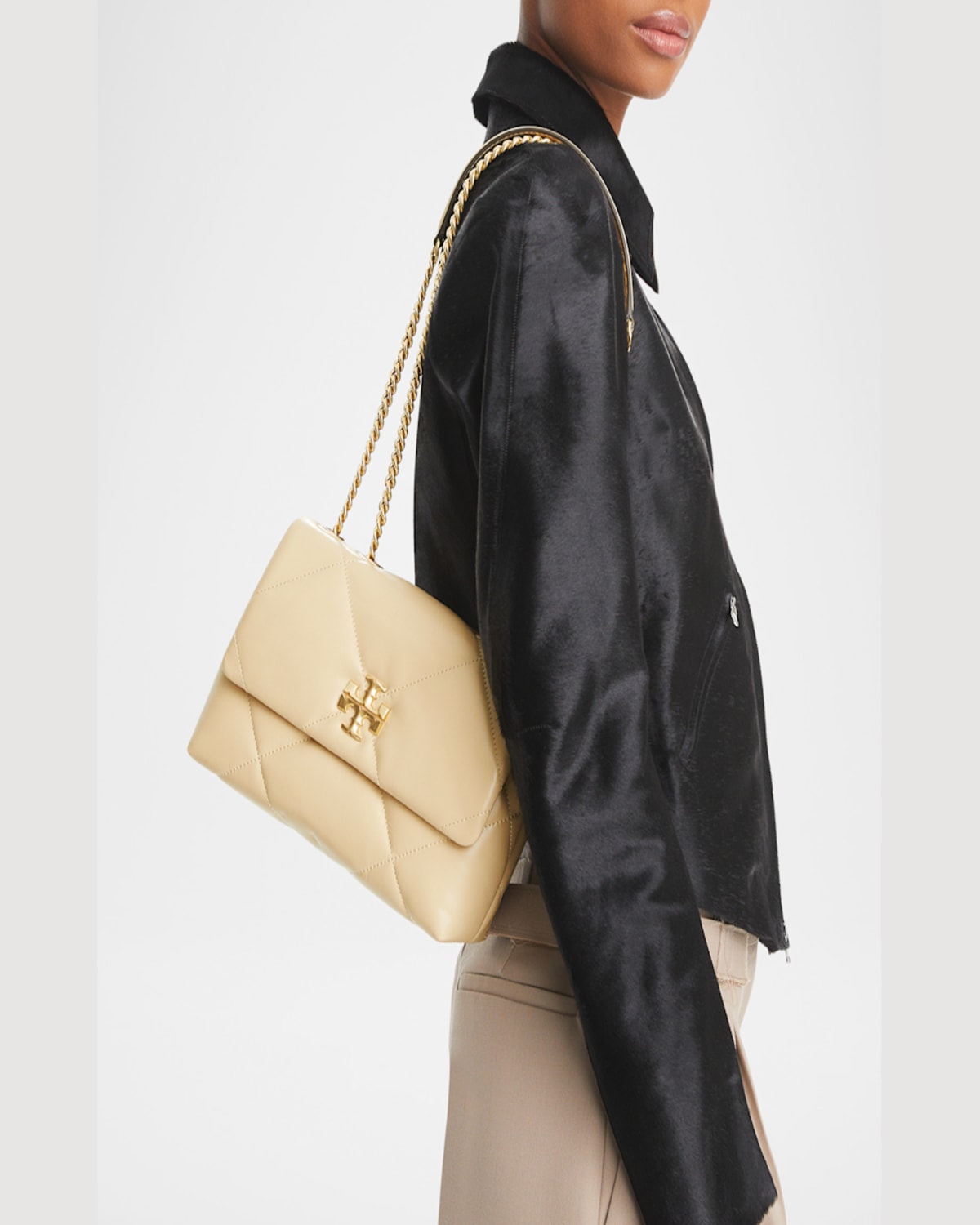 Tory Burch Kira Small Diamond Quilted Convertible Shoulder Bag In Vanilla Soft Serve