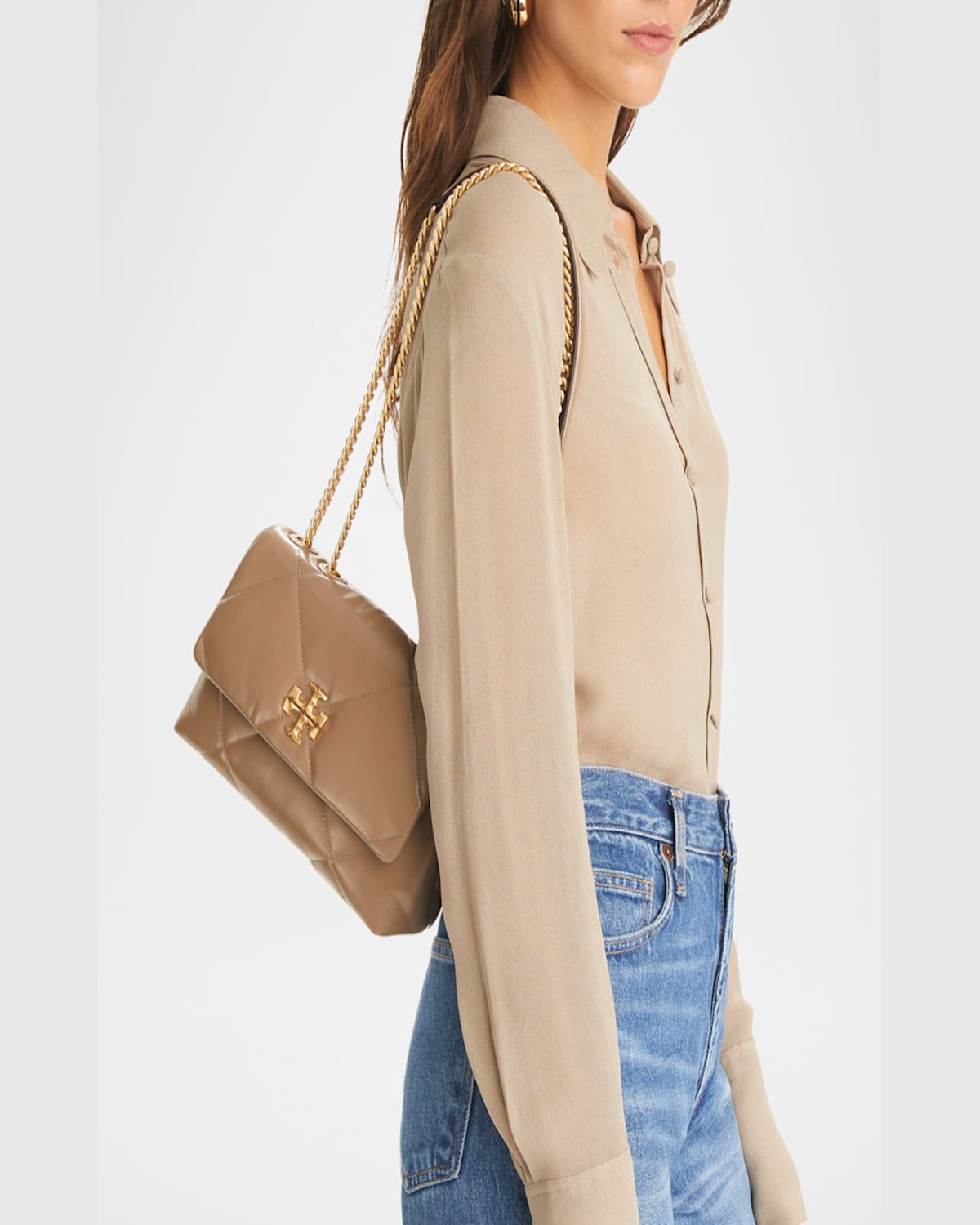 Tory Burch Kira Diamond Quilt Small Convertible Shoulder Bag Shoulder Bags Brown In Taupe Oak