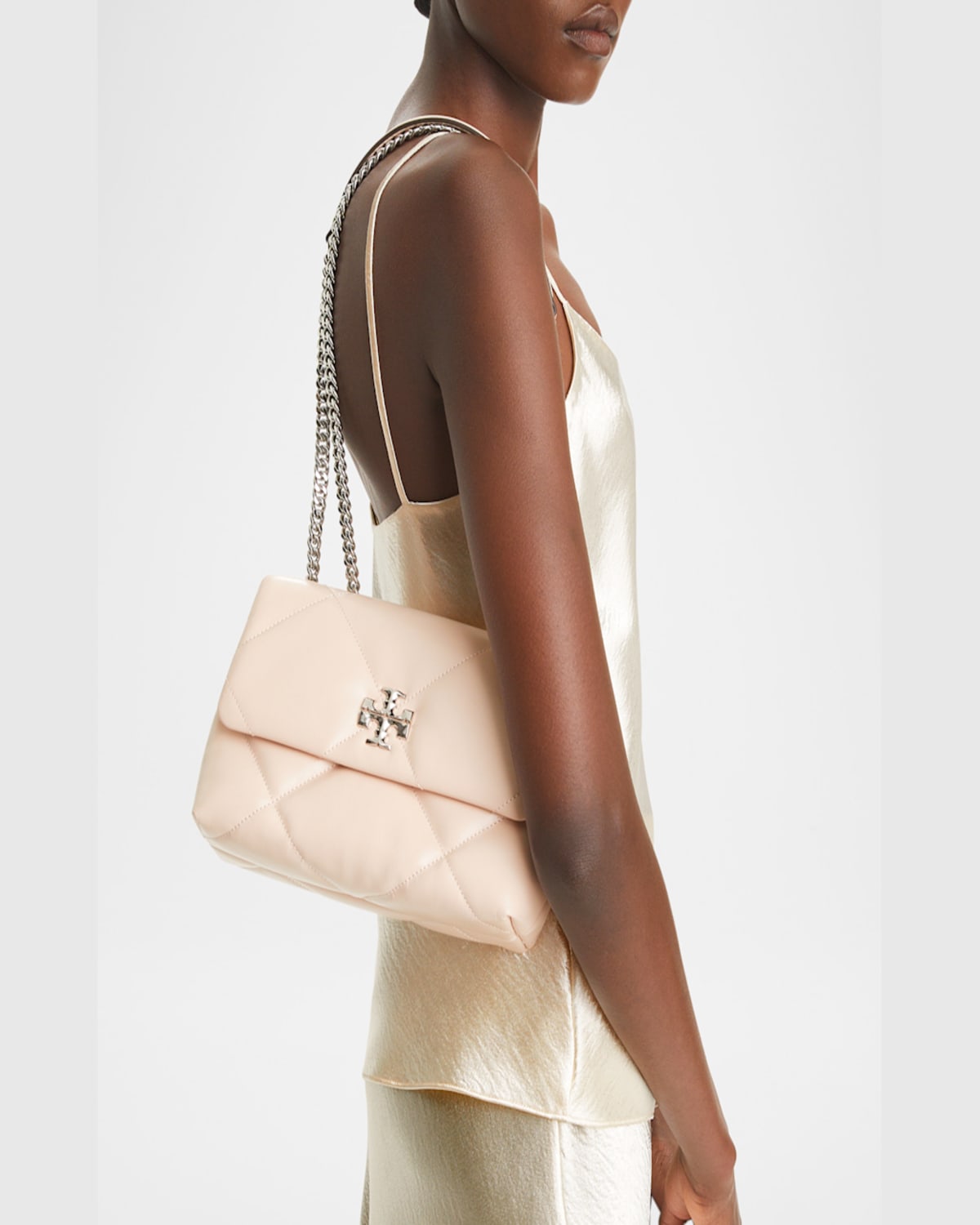 Tory Burch Small Kira Diamond Quilted Convertible Leather Shoulder Bag In Soft Pink