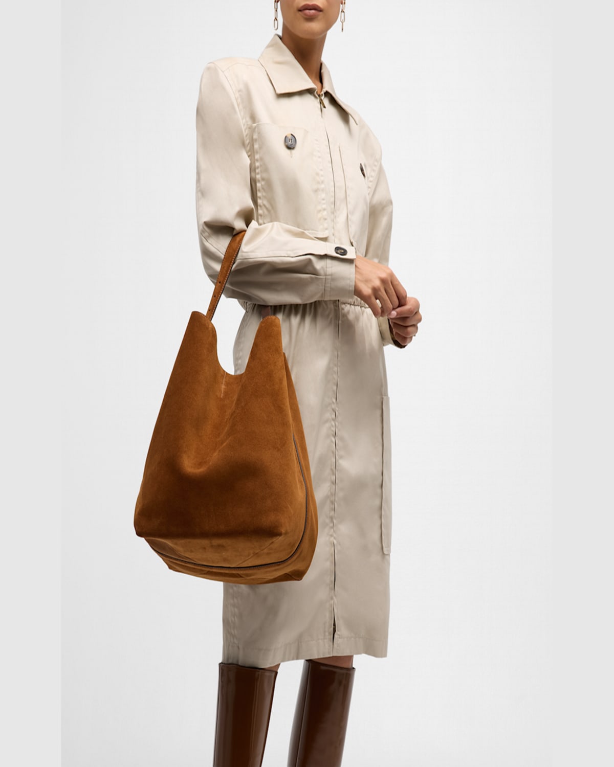 Totême Suede Belted Tote Shoulder Bag In Desert