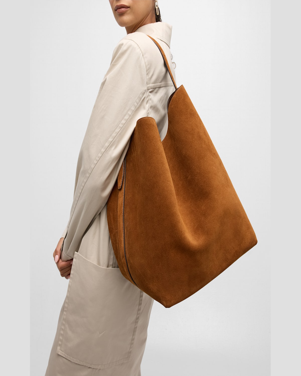 Totême Suede Belted Tote Shoulder Bag In Desert