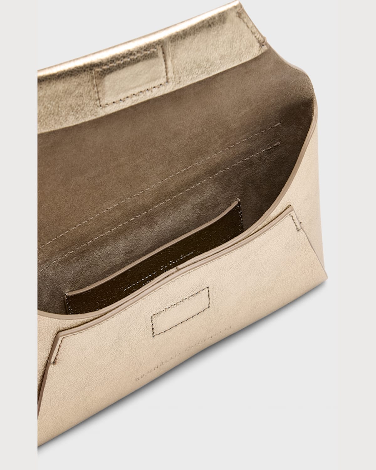 BRUNELLO CUCINELLI ENVELOPE FLAP METALLIC LEATHER CLUTCH BAG 