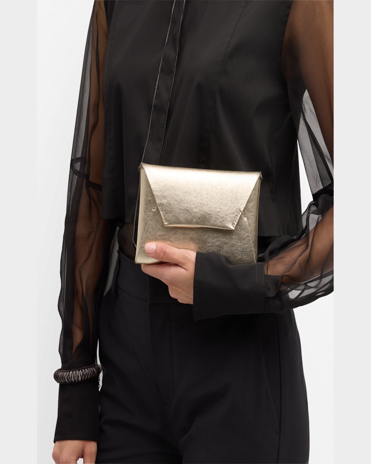 BRUNELLO CUCINELLI ENVELOPE FLAP METALLIC LEATHER CLUTCH BAG 