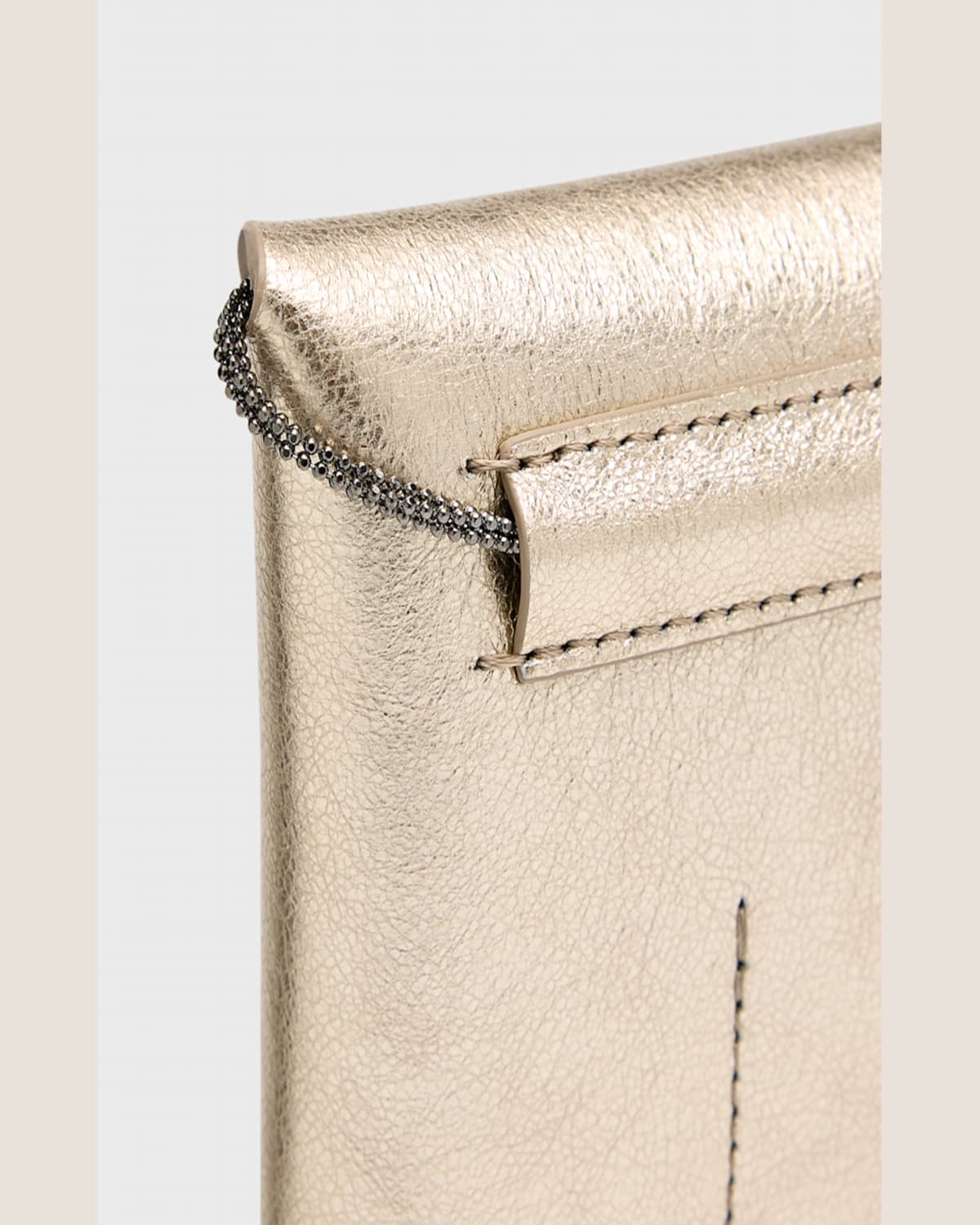 BRUNELLO CUCINELLI ENVELOPE FLAP METALLIC LEATHER CLUTCH BAG 