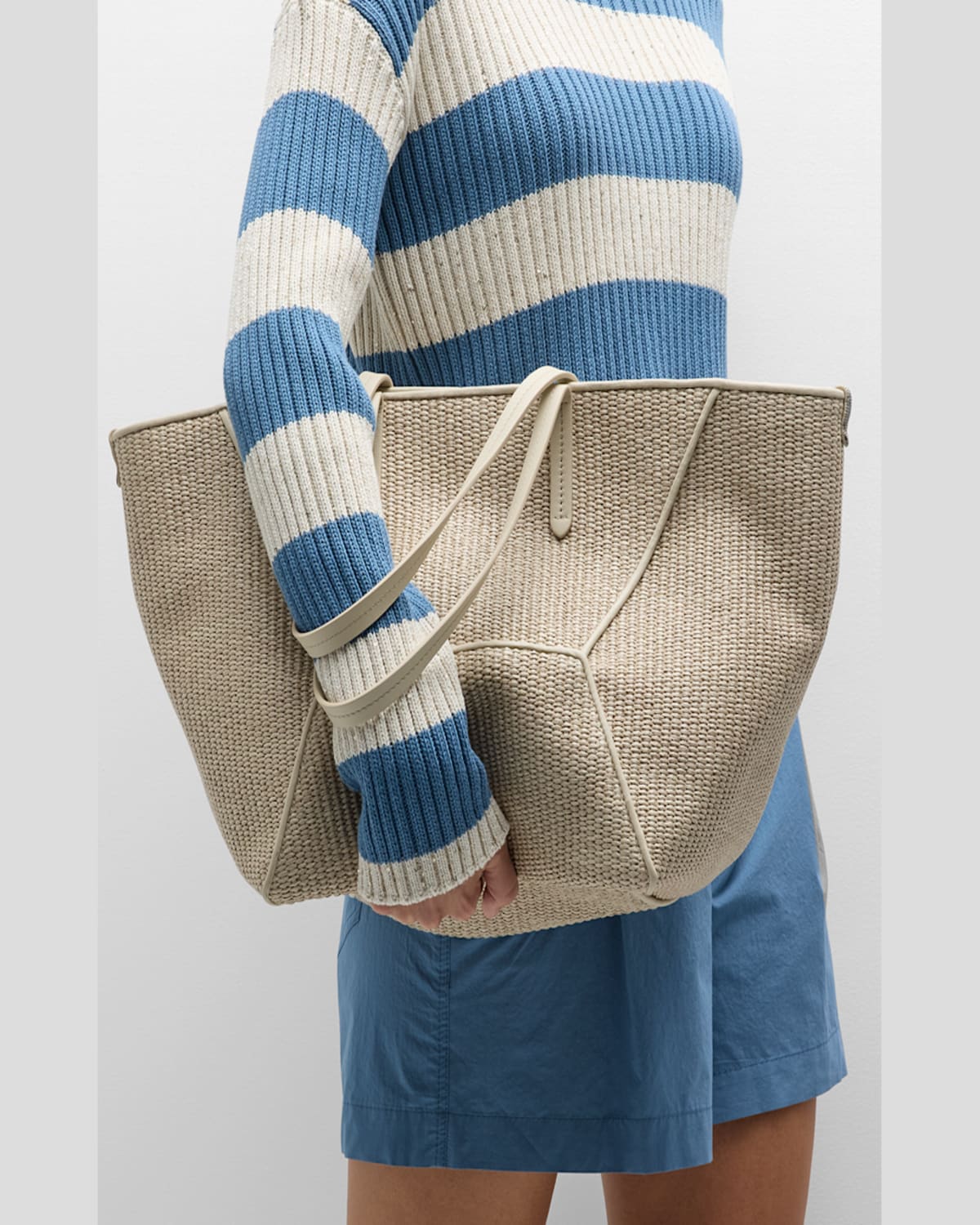 BRUNELLO CUCINELLI BC DUO MEDIUM SHOPPER RAFFIA TOTE BAG 