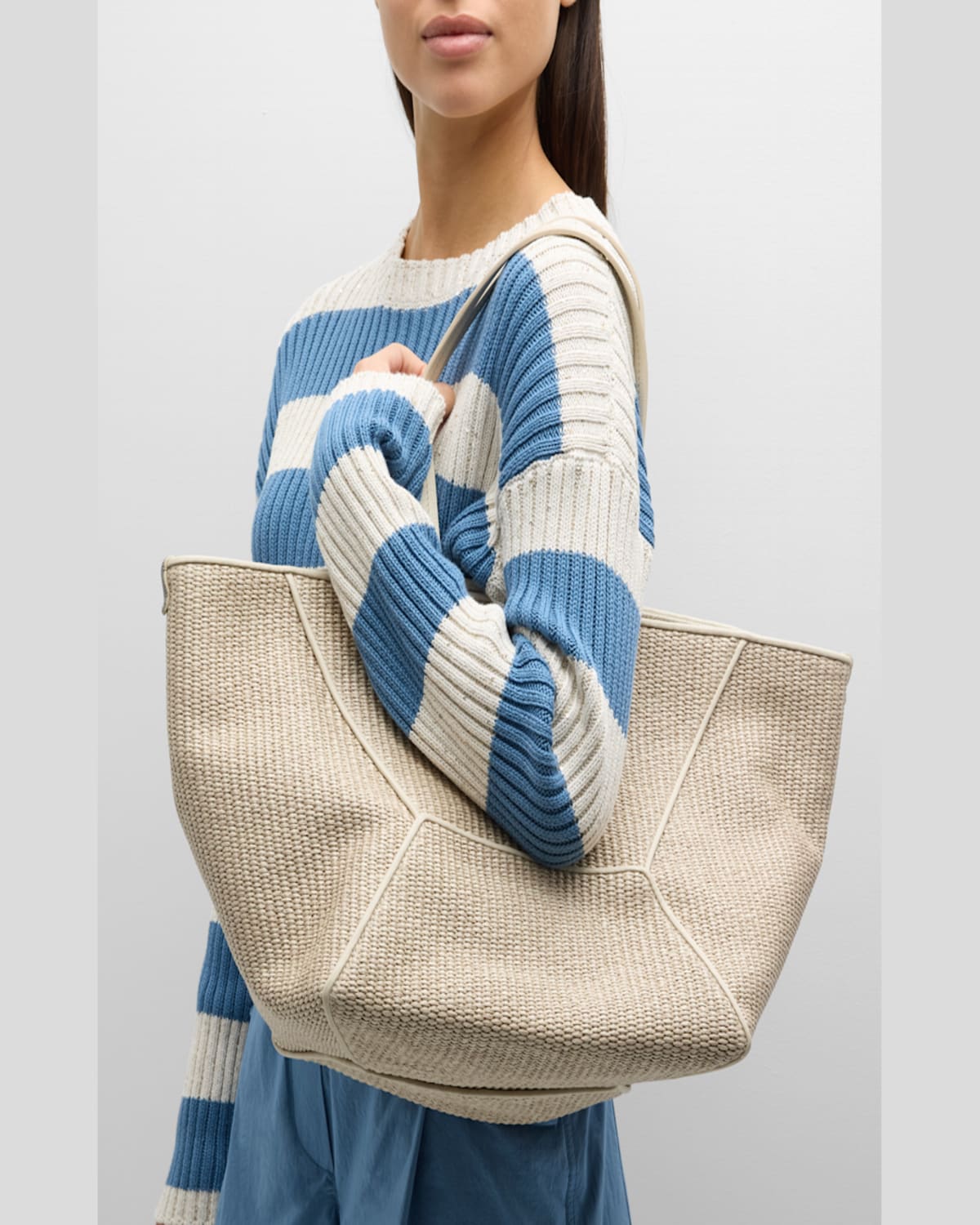 BRUNELLO CUCINELLI BC DUO MEDIUM SHOPPER RAFFIA TOTE BAG 