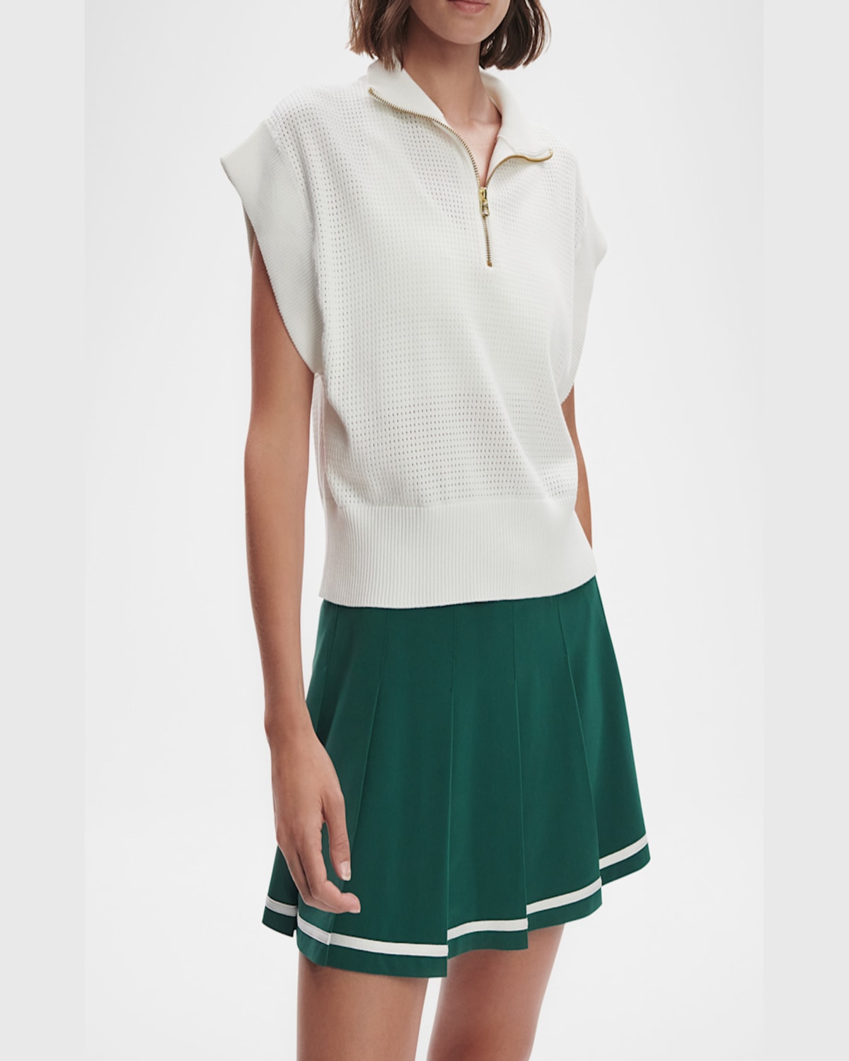 Varley Fulton Short-sleeve Half-zip Cropped Pullover Top In Snow White