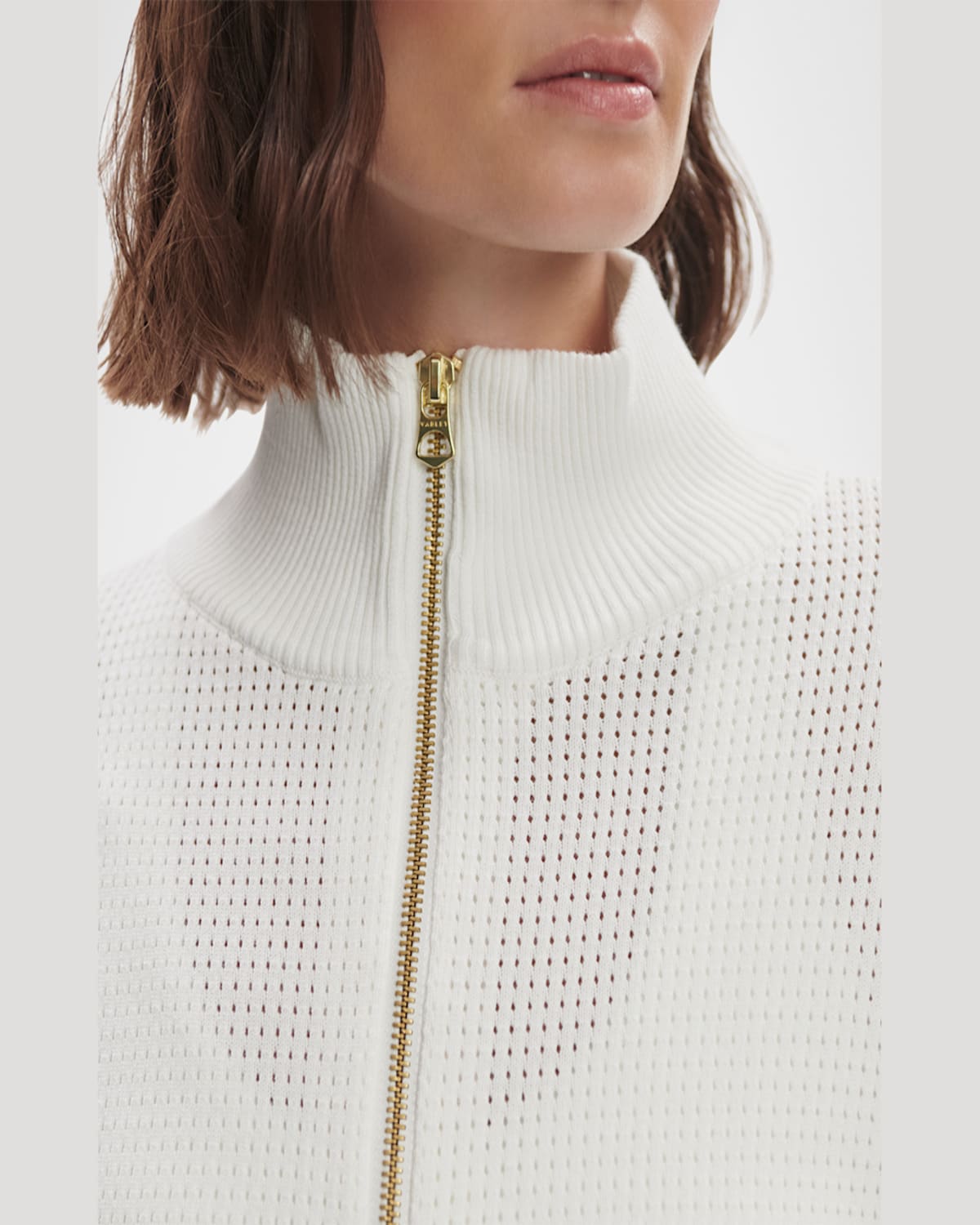 Varley Fulton Short-sleeve Half-zip Cropped Pullover Top In Snow White