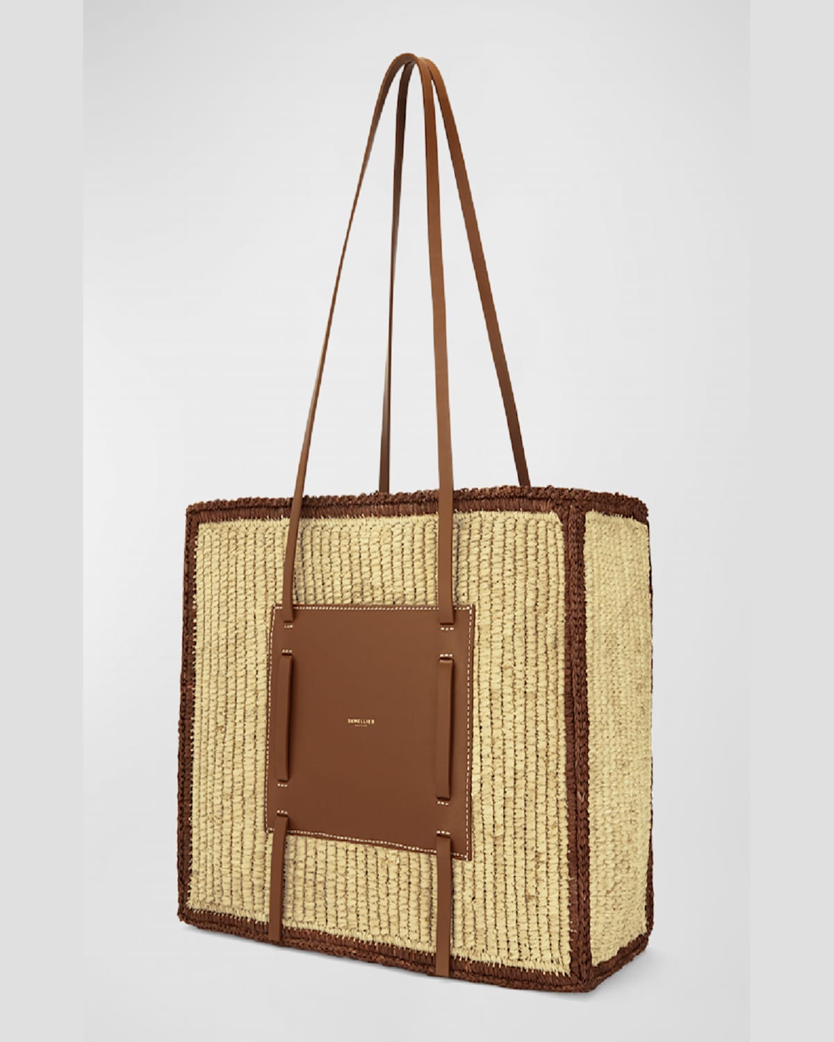 Demellier The Capri Raffia & Leather Tote Bag In Natural Raffia Tan Smooth