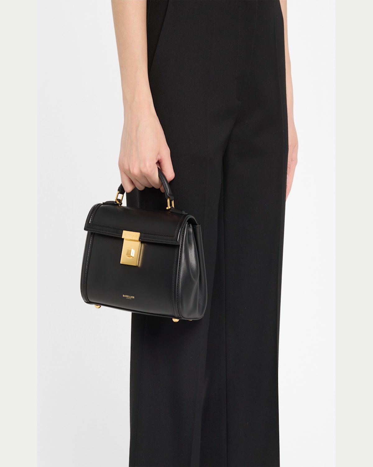 Demellier Midi Paris Smooth Leather Top Handle Bag In Black Smooth