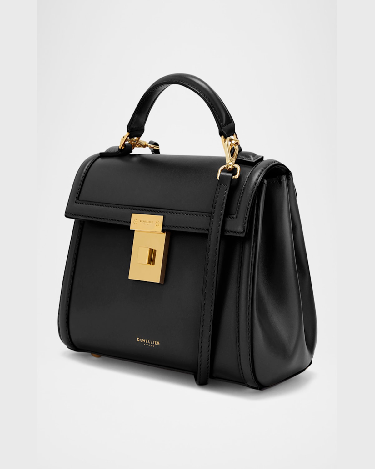 Demellier Midi Paris Smooth Leather Top Handle Bag In Black Smooth