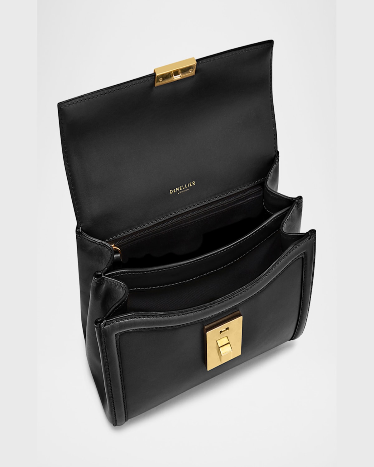 Demellier Midi Paris Smooth Leather Top Handle Bag In Black Smooth