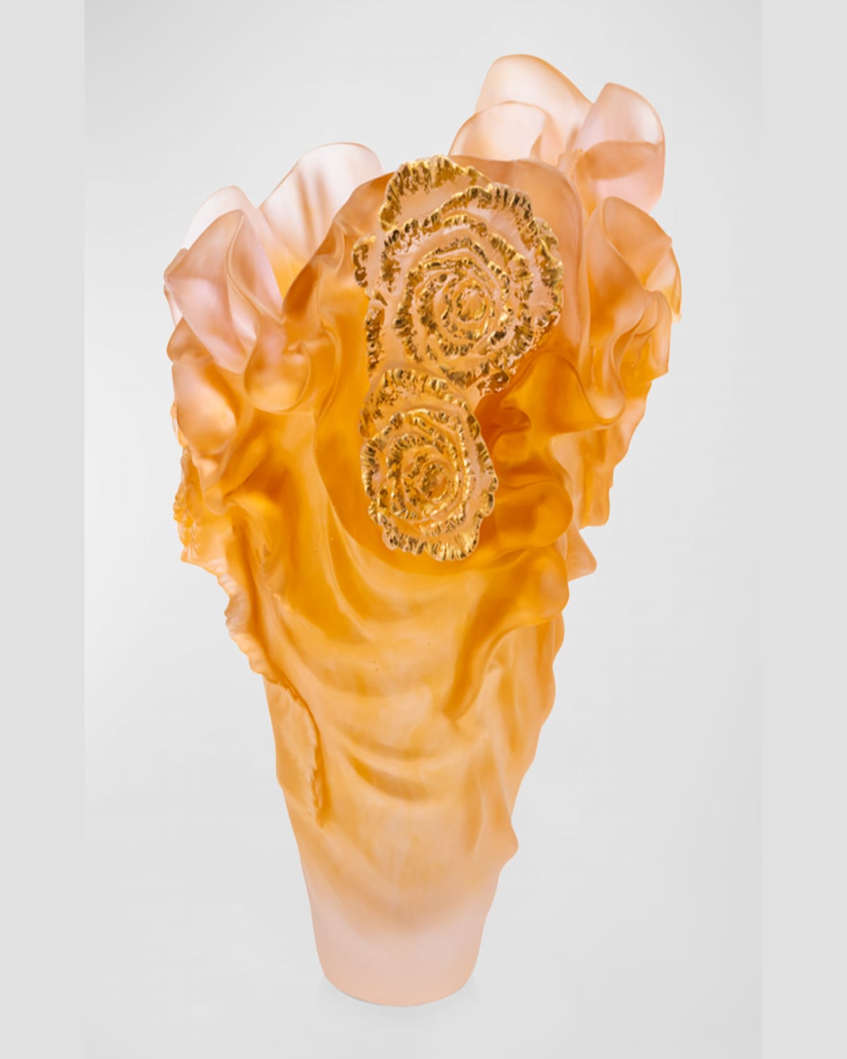 Daum Rose Royale Gold Leaf Vase In Amber Pink