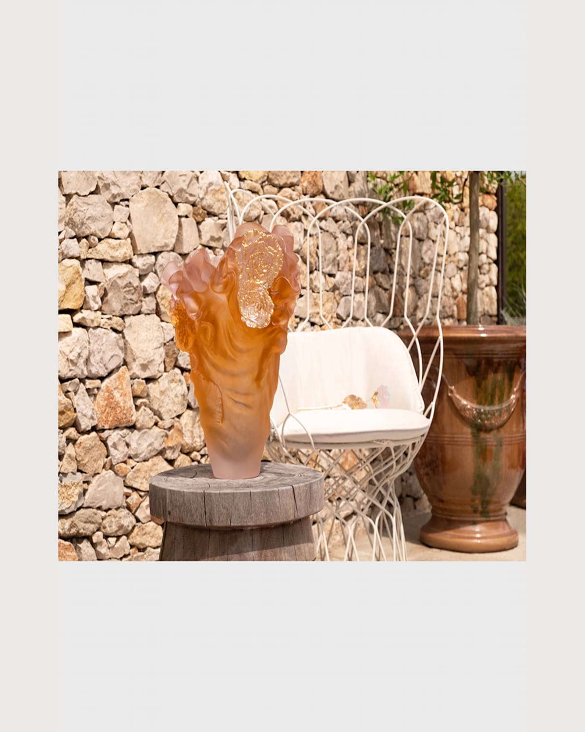 Daum Rose Royale Gold Leaf Vase In Amber Pink