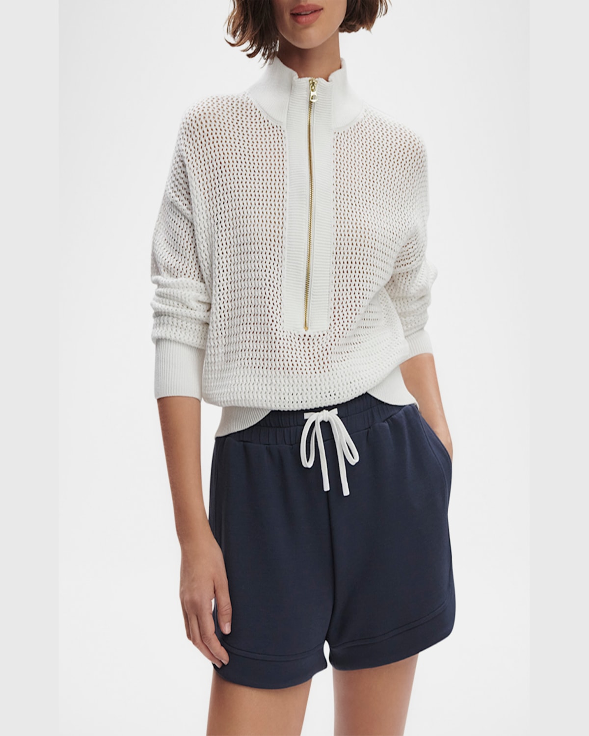 Varley Aurora Half-zip Knit Sweater In White