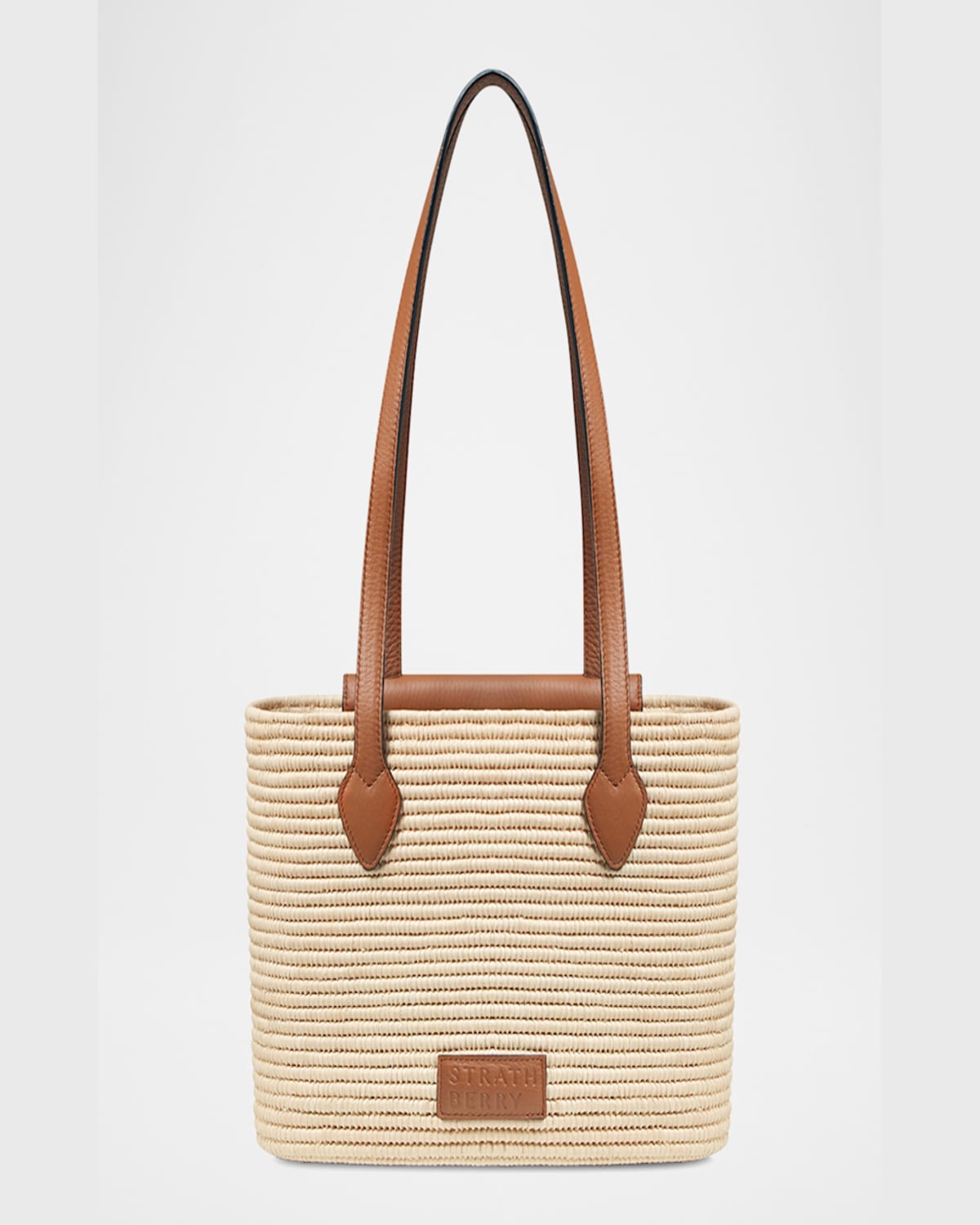 Strathberry Basket Raffia & Leather Shoulder Bag In Tan