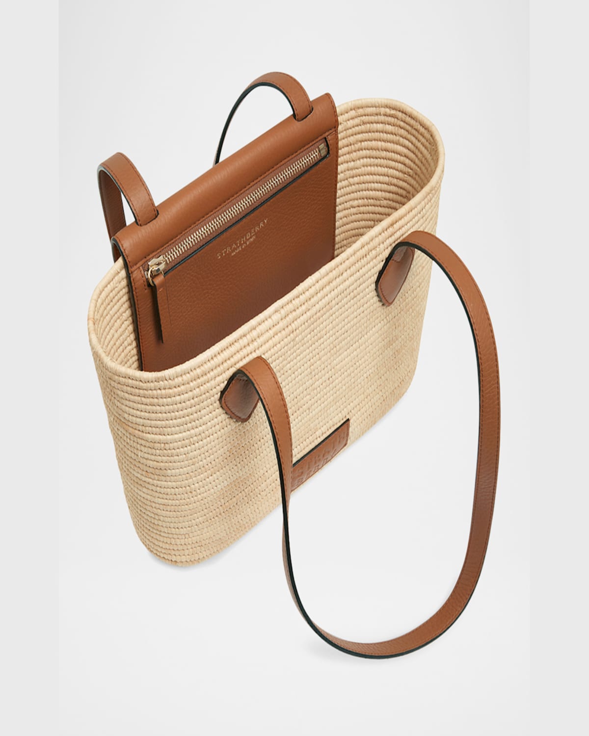 Strathberry Basket Raffia & Leather Shoulder Bag In Tan