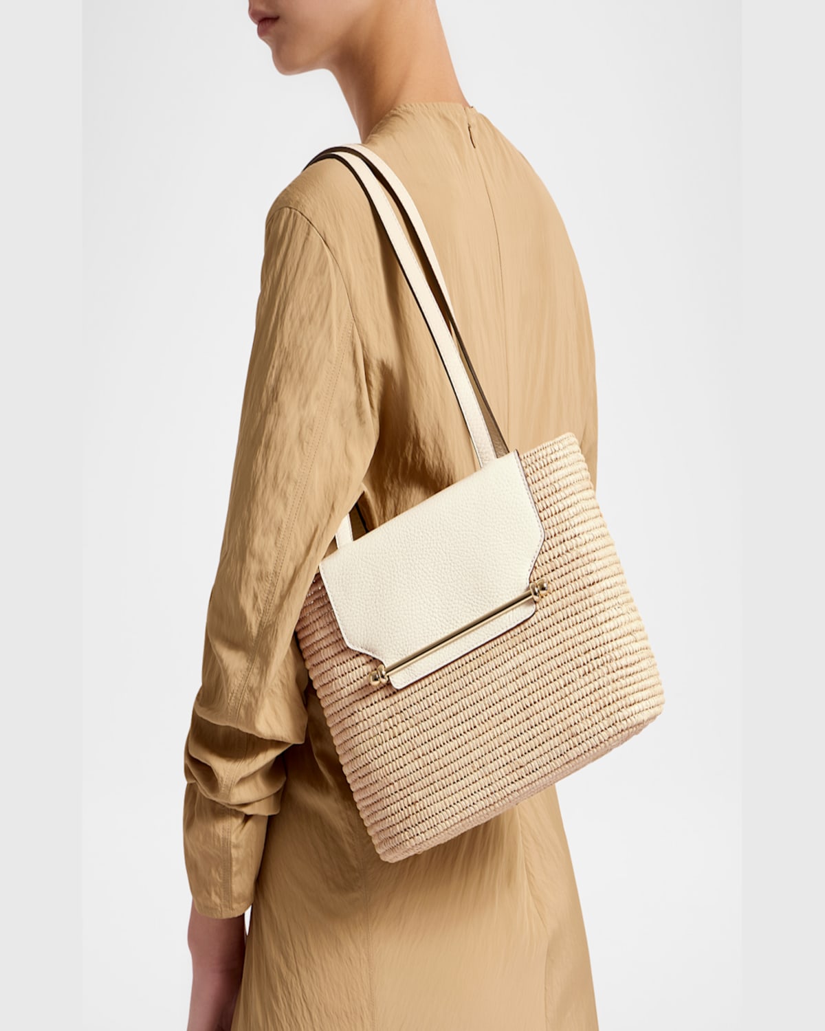 Strathberry Basket Raffia & Leather Shoulder Bag In Vanilla