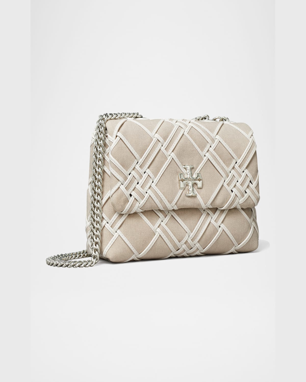 Tory Burch Kira Small Woven Canvas Convertible Shoulder Bag In Natural  Blanc