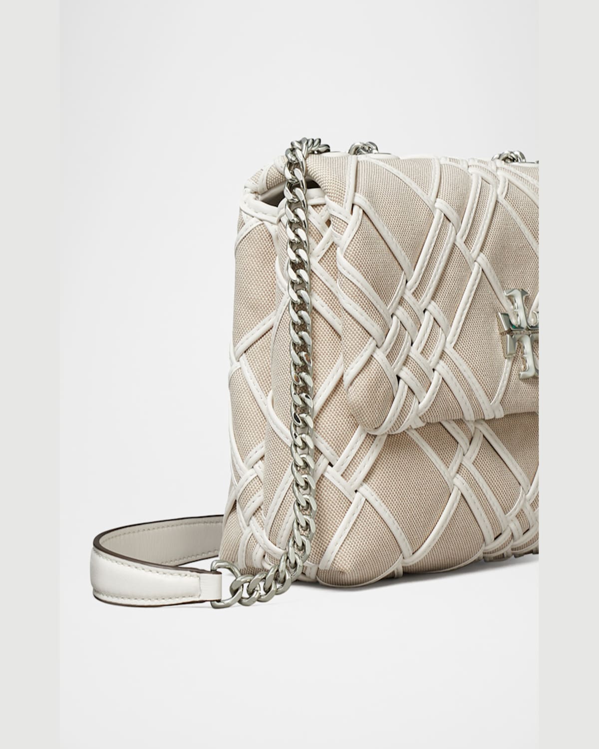 Tory Burch Kira Small Woven Canvas Convertible Shoulder Bag In Natural  Blanc