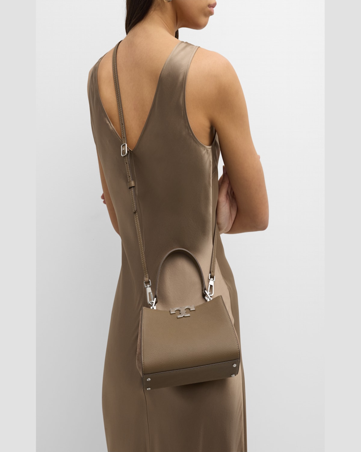 Tory Burch Eleanor Mini Pebbled Leather Satchel Bag In Wild Mushroom