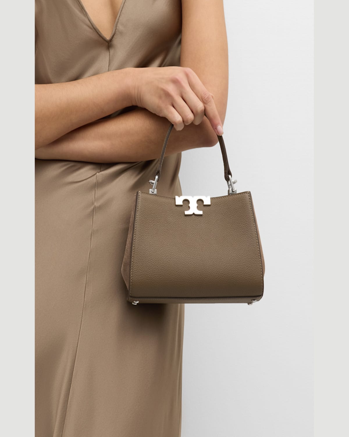 Tory Burch Eleanor Mini Pebbled Leather Satchel Bag In Wild Mushroom
