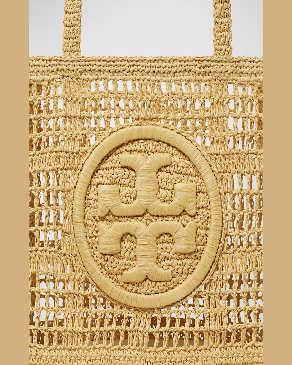 Tory Burch Neutral Ella Straw Crochet Tote Bag In Natural