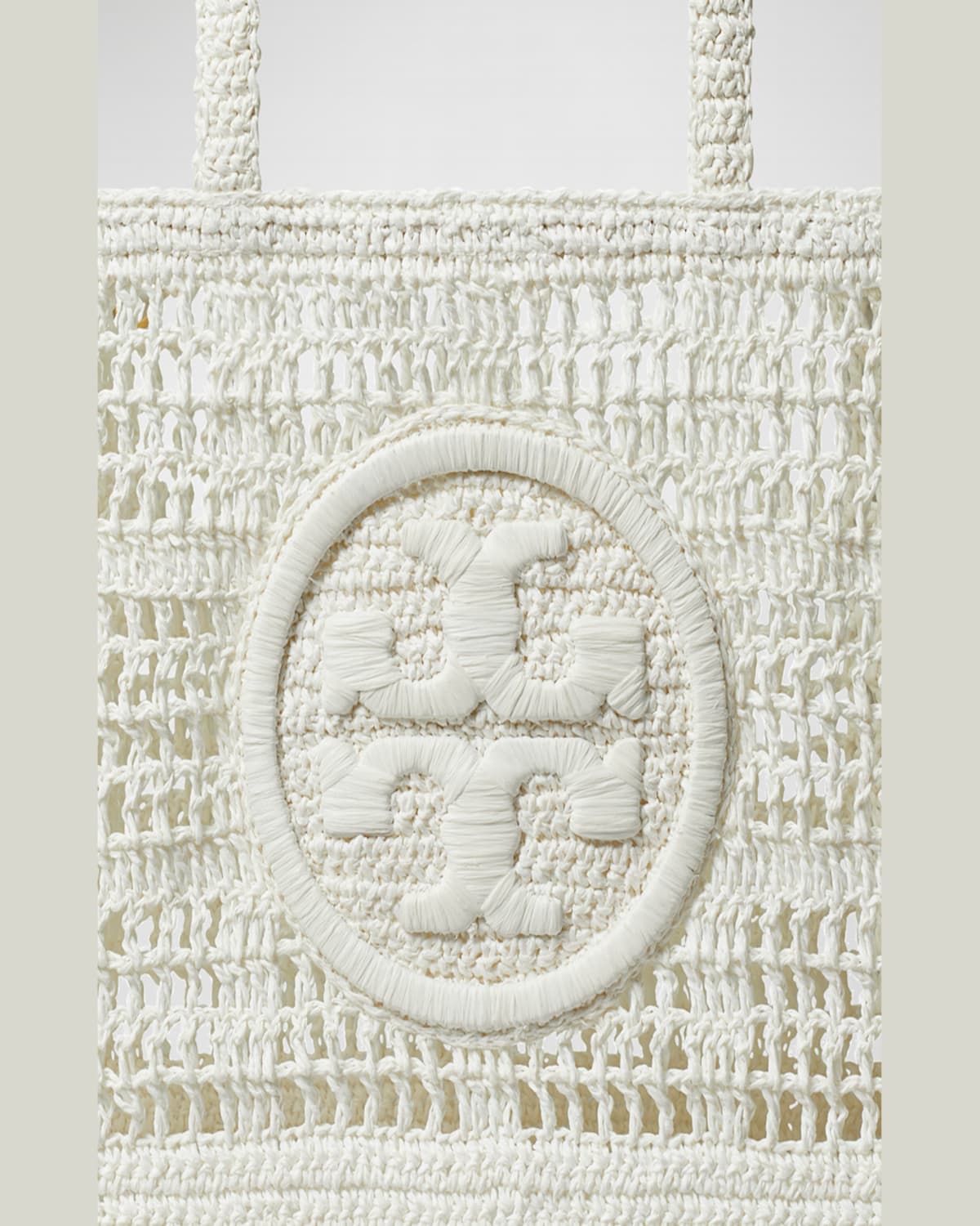 Tory Burch Ella Small Crochet Straw Tote Bag In White