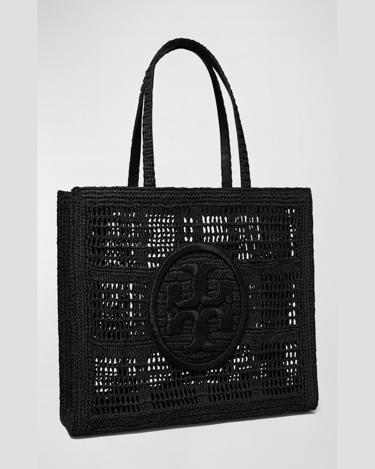 Tory Burch Ella Logo Embroidered Crochet Tote Bag In Black