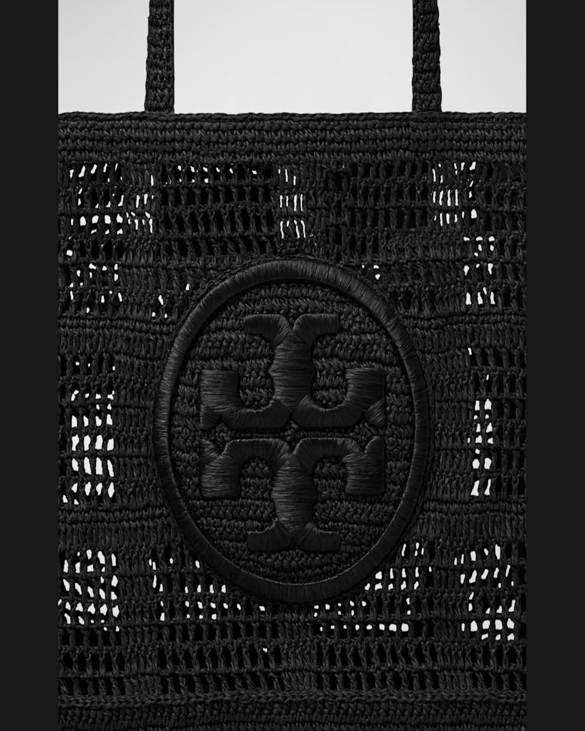 Tory Burch Ella Logo Embroidered Crochet Tote Bag In Black