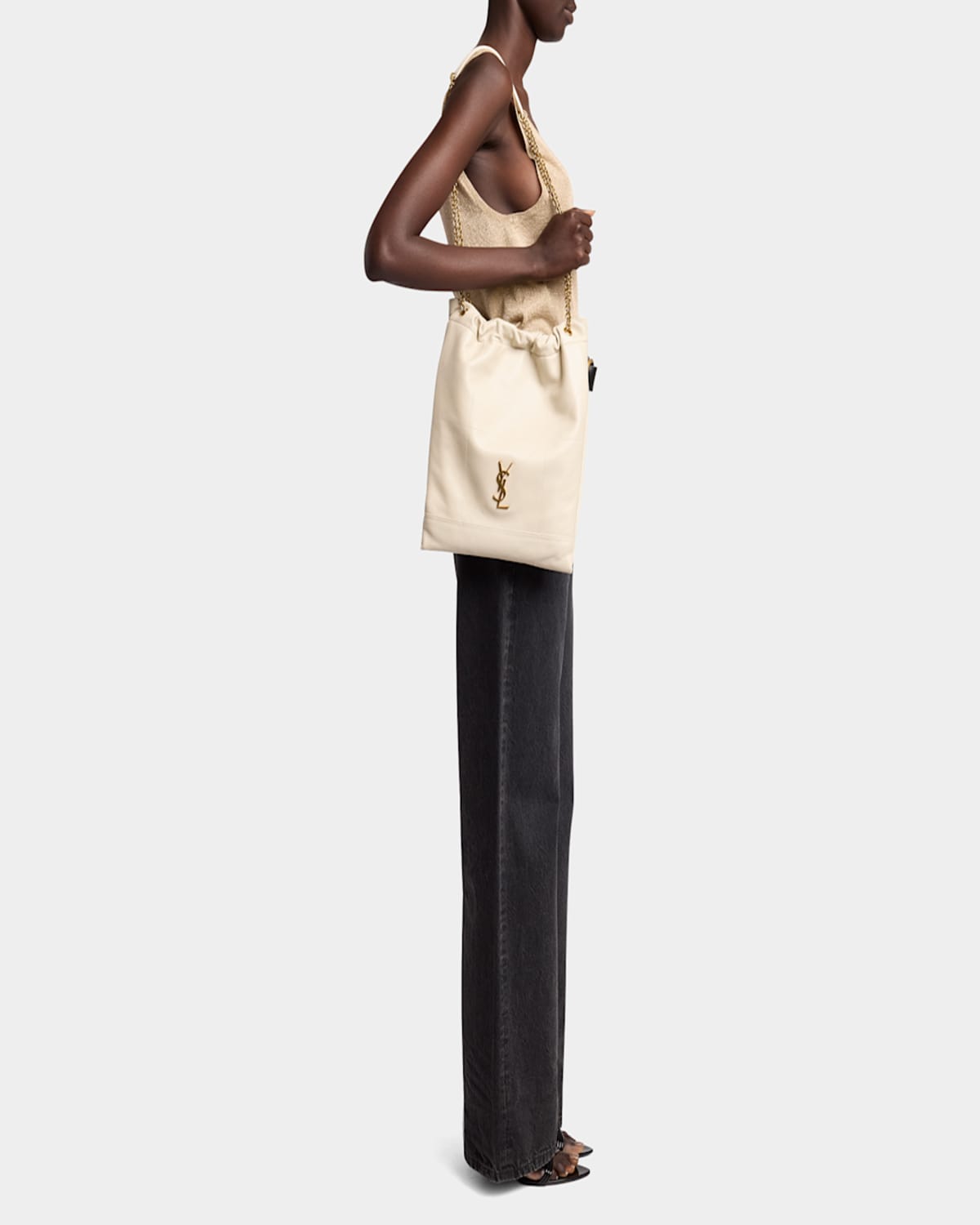 Saint Laurent Jamie 4.3 Pochon Ysl Shoulder Bag In Quilted Leather In Crema Soft