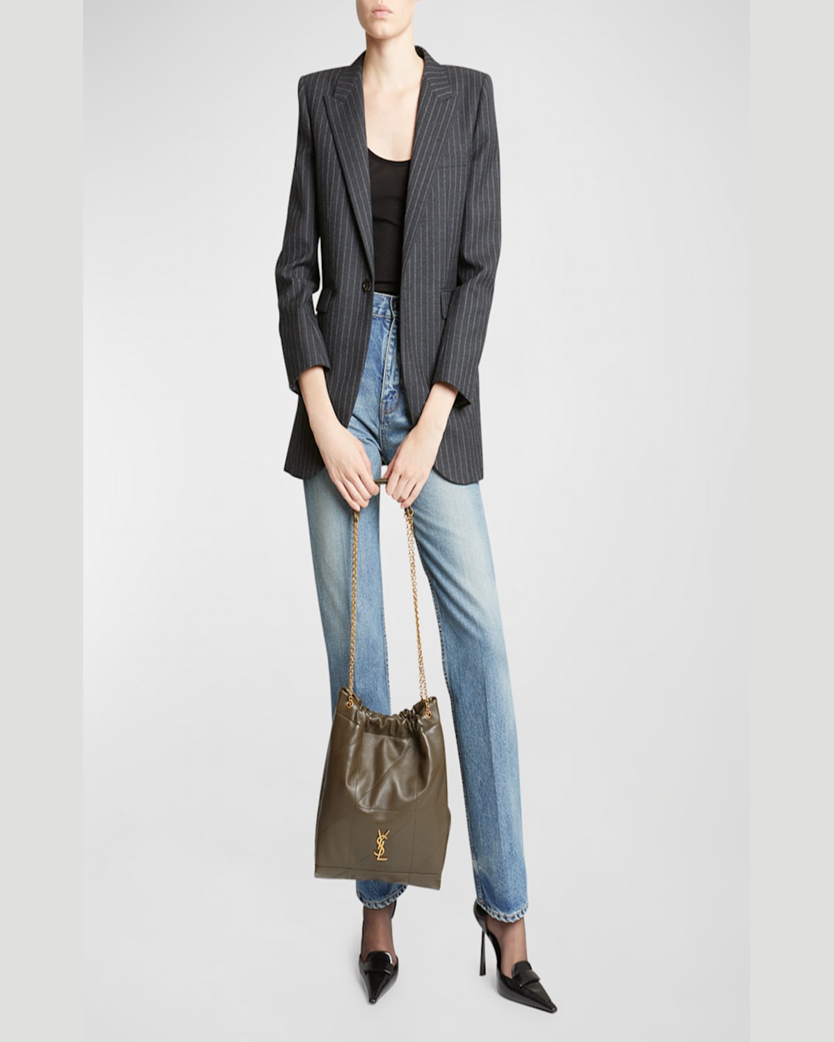Saint Laurent Jamie 4.3 Pochon Ysl Shoulder Bag In Quilted Leather In Light Musk