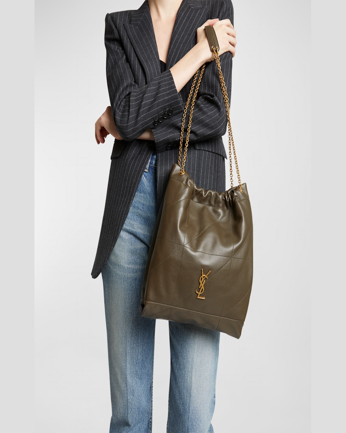 Saint Laurent Jamie 4.3 Pochon Ysl Shoulder Bag In Quilted Leather In Light Musk