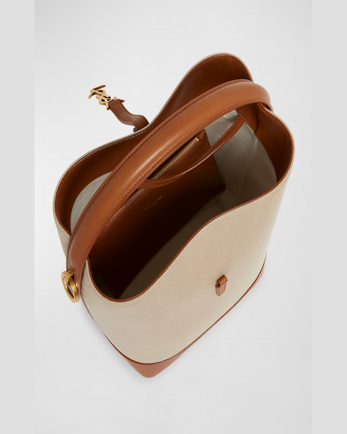 Saint Laurent Le 37 Ysl Bucket Bag In Canvas And Leather In Desert/dust Brick