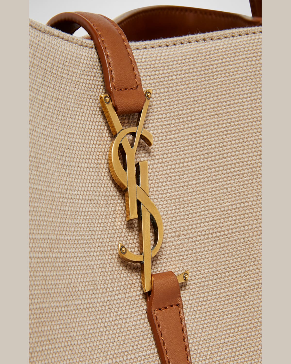 Saint Laurent Le 37 Ysl Bucket Bag In Canvas And Leather In Desert/dust Brick