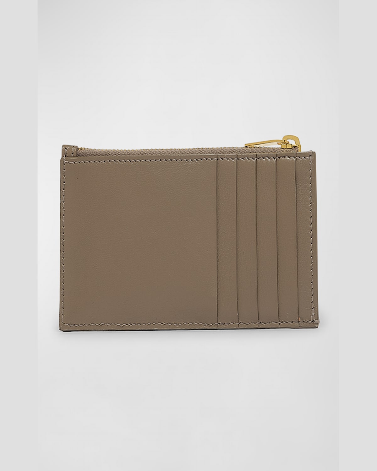 Saint Laurent Small Ysl Zip Card Case In Quilted Leather In Greyish Brown