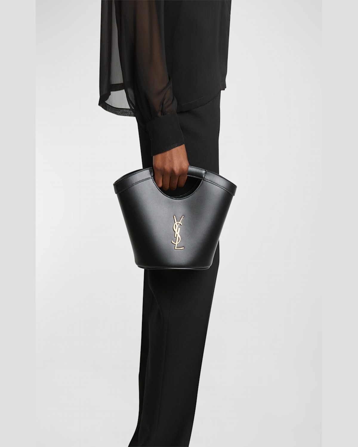 Saint Laurent Mini Ysl Top-handle Bag In Leather In Black
