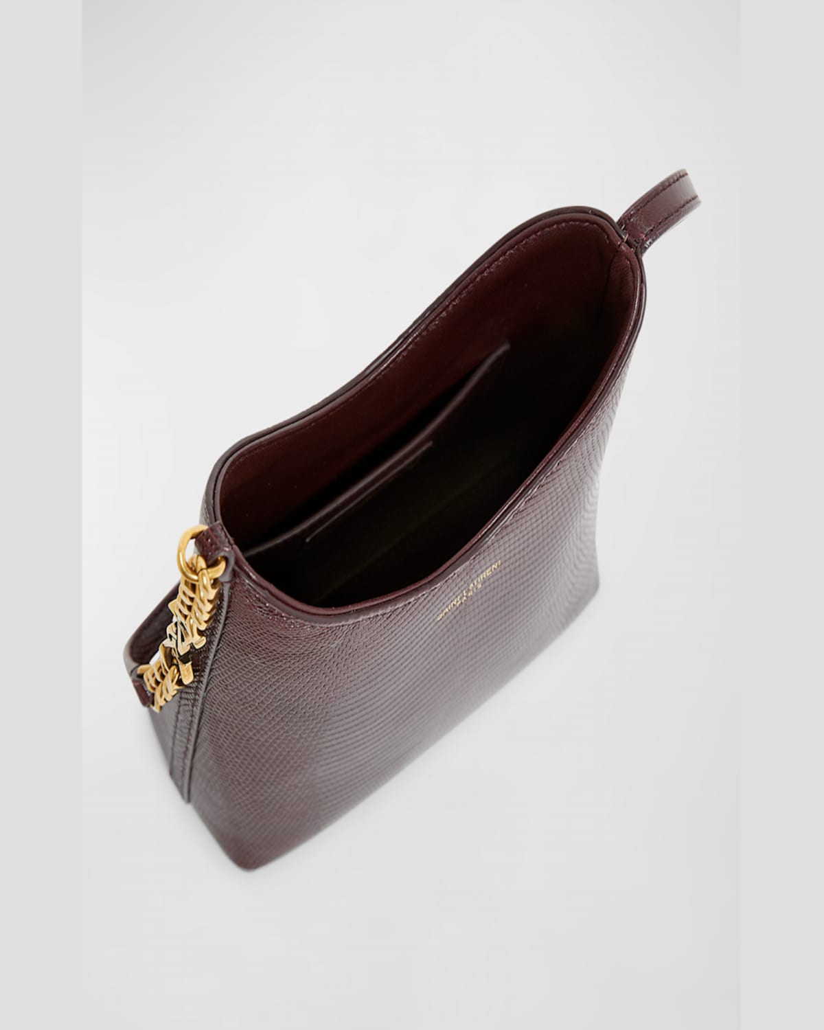 Saint Laurent Mini Shoulder Bag In Shiny Lizard-embossed Leather In Bordeaux