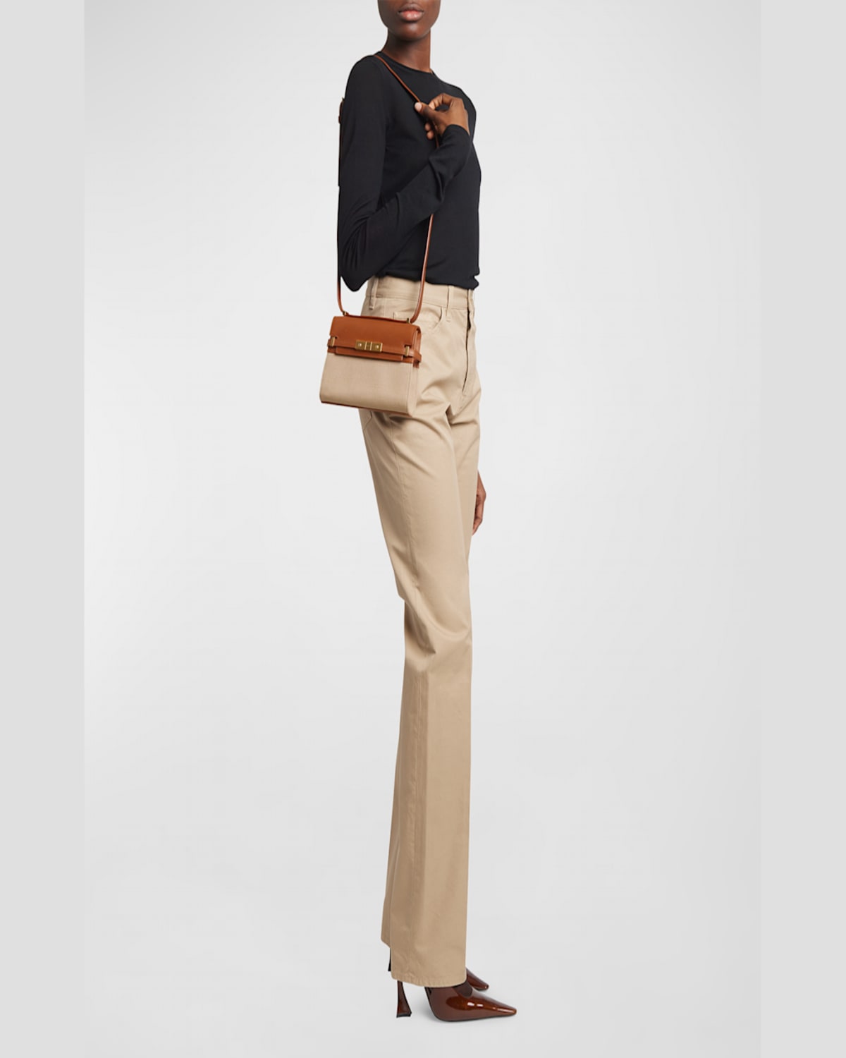 Saint Laurent Manhattan Leather And Canvas Shoulder Bag In Desert/dust Brick