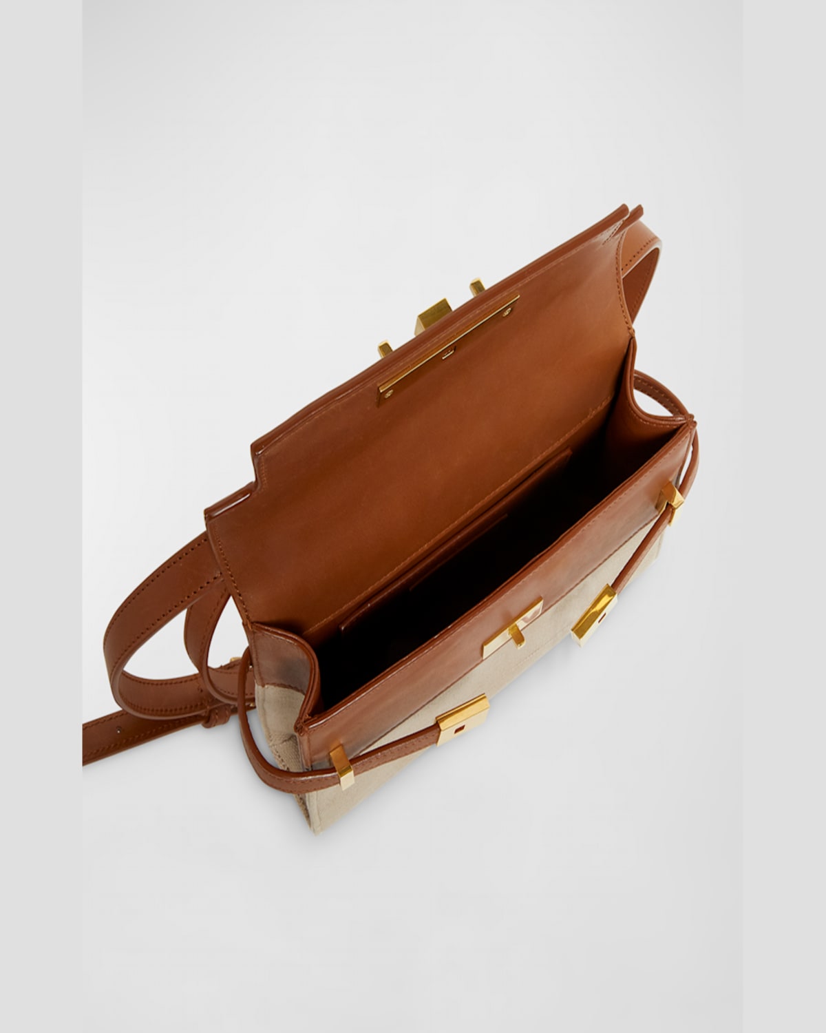 Saint Laurent Manhattan Leather And Canvas Shoulder Bag In Desert/dust Brick